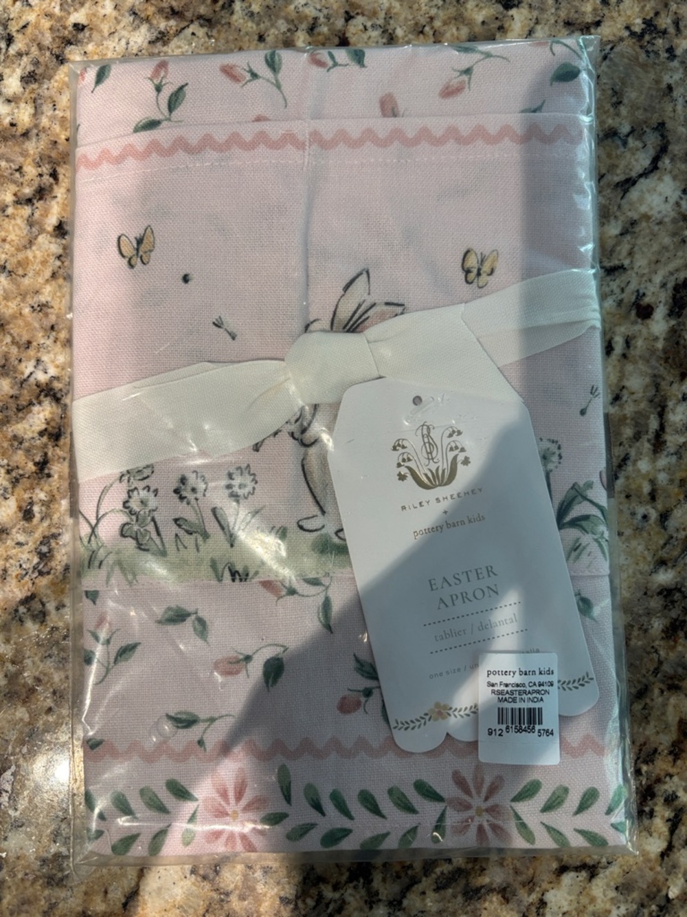 Pottery Barn Kids Pink Floral Easter Apron with Bunny Motif
